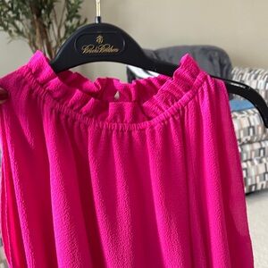 Bright Fuchsia Ruffled Neck Blouse